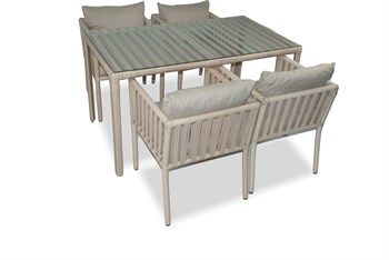 London Rattan Bahçe Balkon 4 Kişilik Yemek Takımı Kum