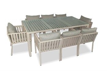 London Rattan Bahçe Balkon 8 Kişilik Yemek Takımı Kum